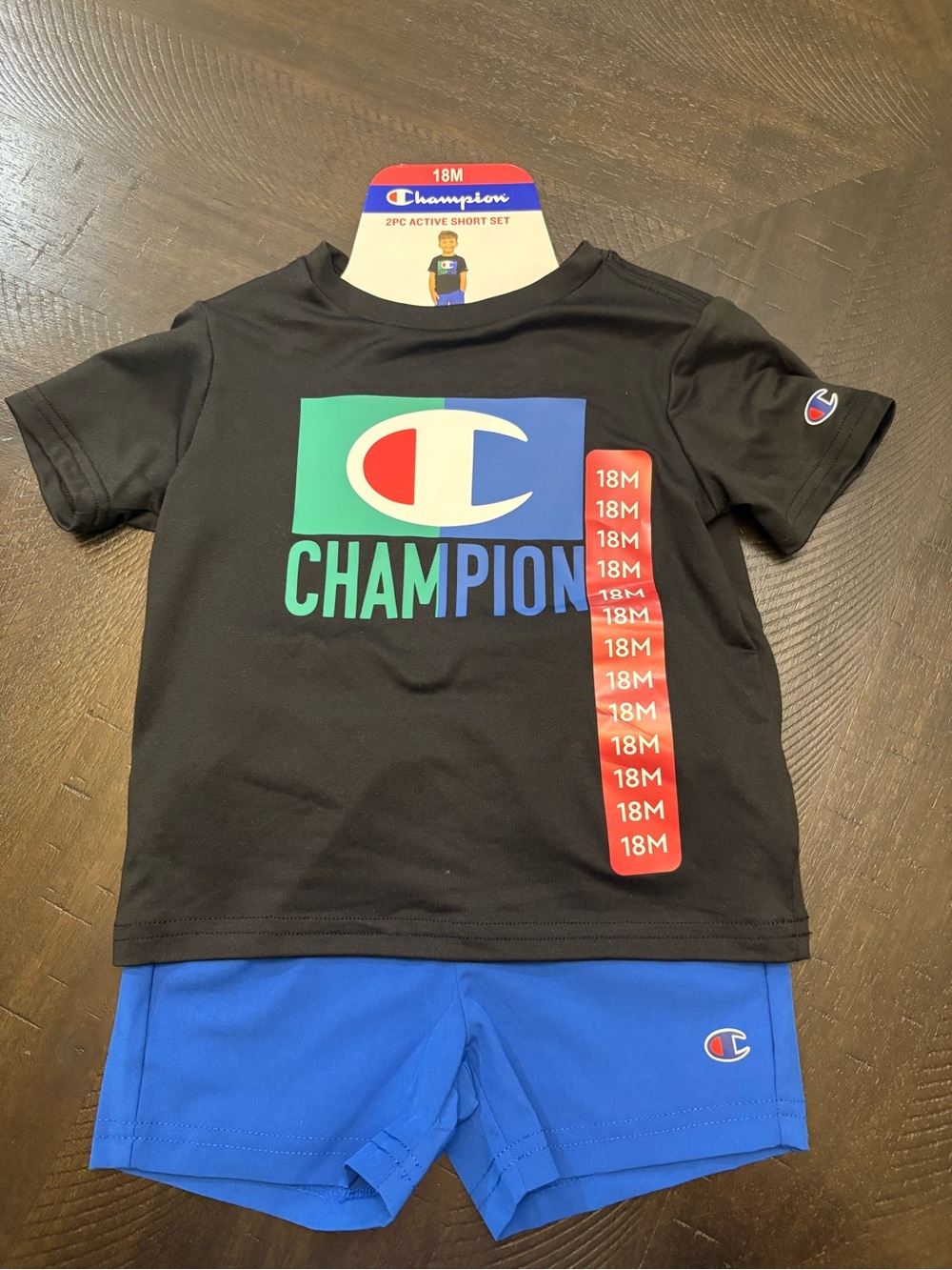 Champion 2 Piece Active Short Set Boys Size 18 Months Black and Blue Outfit